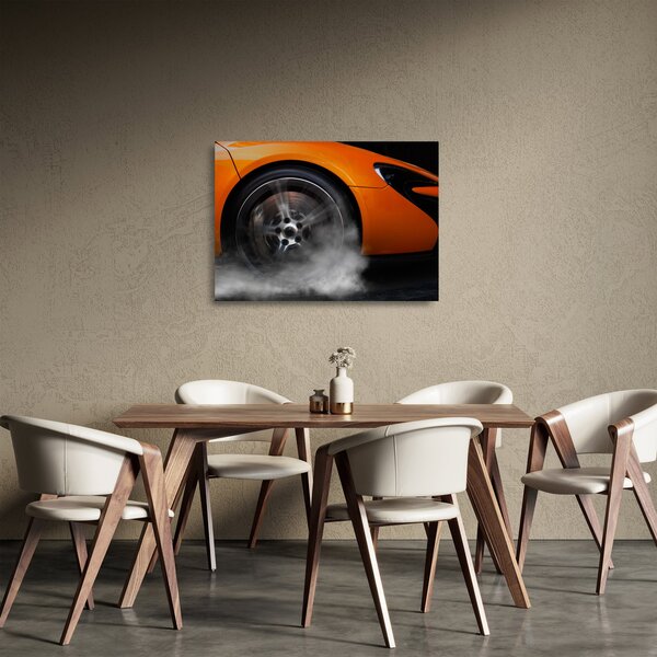 Staklena slika - Narančasti sportski auto (70x50 cm)