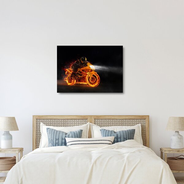 Staklena slika - Motociklist s plamenom (70x50 cm)