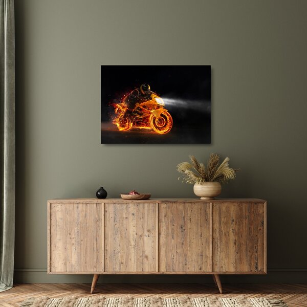 Staklena slika - Motociklist s plamenom (70x50 cm)