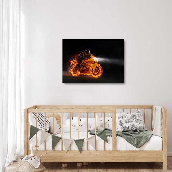 Staklena slika - Motociklist s plamenom (70x50 cm)