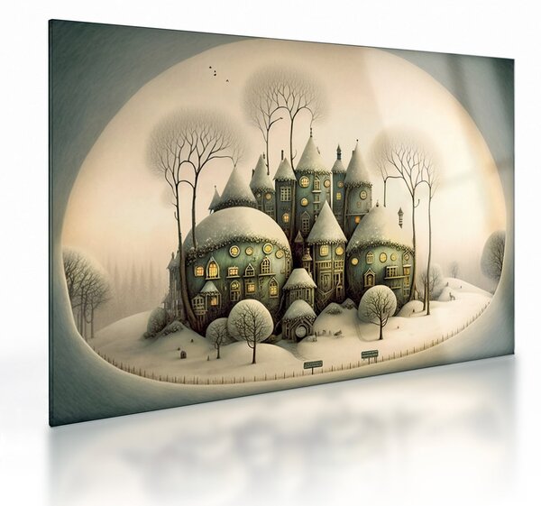 Staklena slika - Kućice iz bajke (70x50 cm)