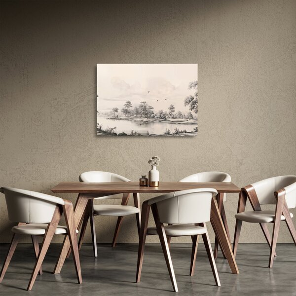 Staklena slika - Vintage pejzažni crtež (70x50 cm)
