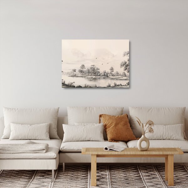 Staklena slika - Vintage pejzažni crtež (70x50 cm)