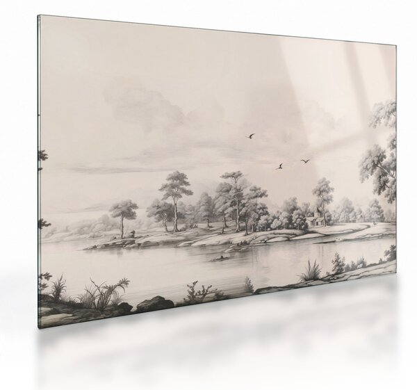 Staklena slika - Vintage pejzažni crtež (70x50 cm)