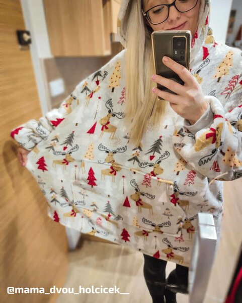 Topla deka s imitacijom ovčjeg krzna, s rukavima i kapuljačom YULE HUG svijetlo siva