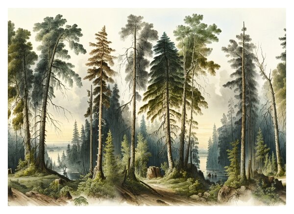 Staklena slika - Vintage pejzaž šuma (70x50 cm)