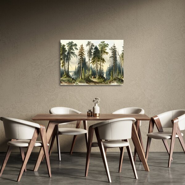 Staklena slika - Vintage pejzaž šuma (70x50 cm)