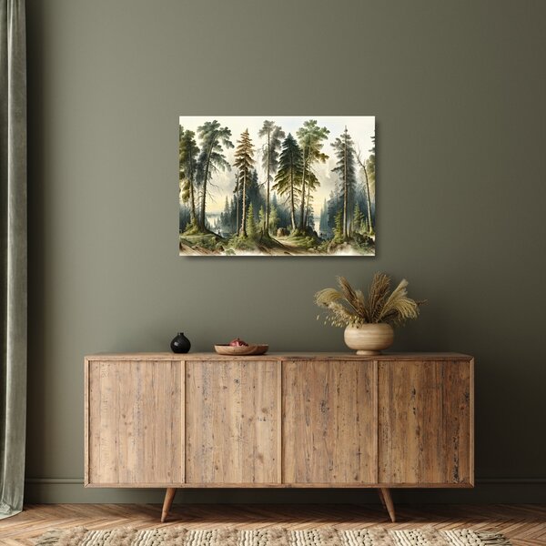 Staklena slika - Vintage pejzaž šuma (70x50 cm)