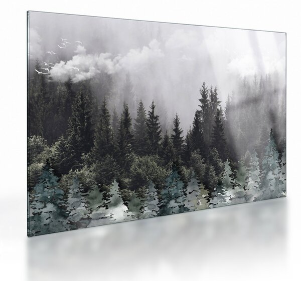 Staklena slika - Šuma s ilustriranim elementima (70x50 cm)