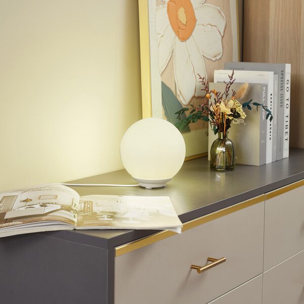 Stolne Lampa Lindby, Cosmia, prigušiv, Bijela, Dnevna soba, Staklo, Moderan