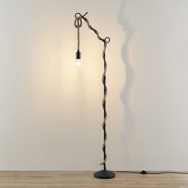 Podne Lampa Lucande, Ropina, Crno, Dnevna soba, Metal, Vintage