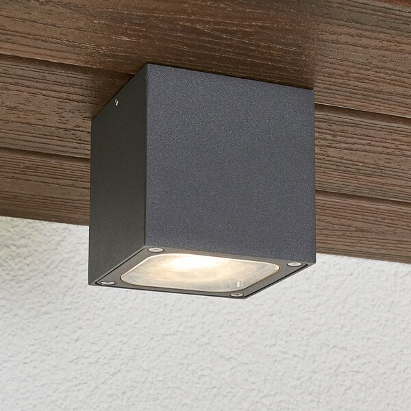 Lucande LED stropna svjetiljka Tanea, 10x10 cm, tamno siva, IP54, Sivo, Metal