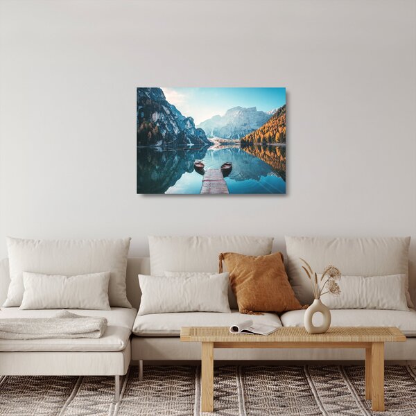 Staklena slika - Čamci na jezeru Braies (70x50 cm)