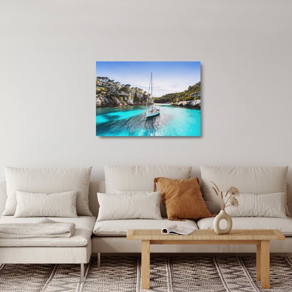 Staklena slika - Plaža sa jedrilicom (70x50 cm)