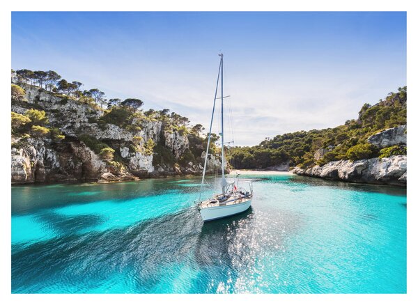 Staklena slika - Plaža sa jedrilicom (70x50 cm)
