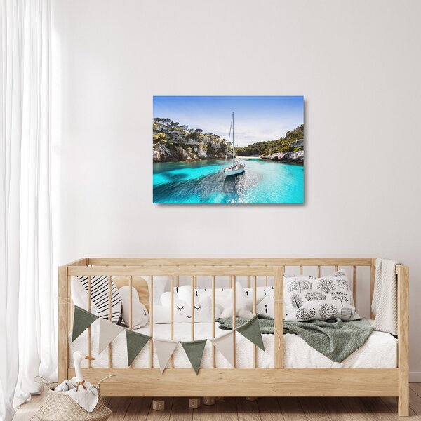 Staklena slika - Plaža sa jedrilicom (70x50 cm)