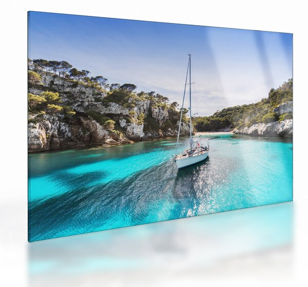 Staklena slika - Plaža sa jedrilicom (70x50 cm)