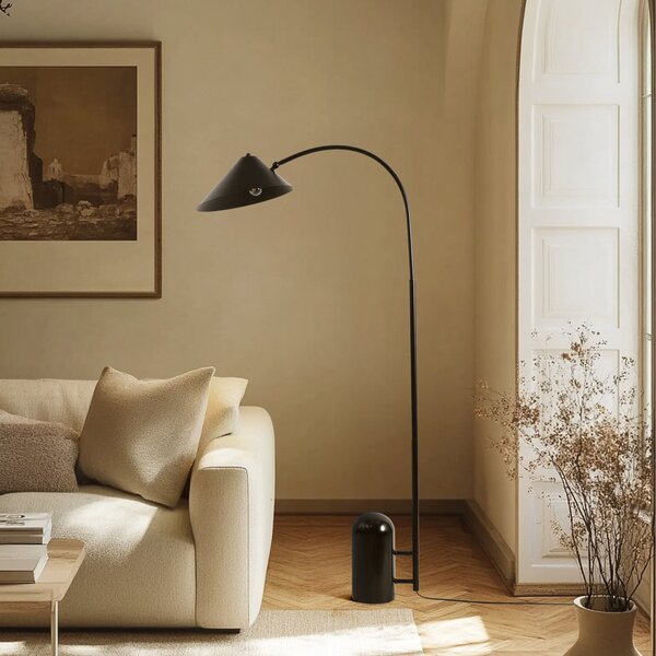 Podne Lampa Lucande, Alviero, Crno, Dnevna soba, Metal, Vintage