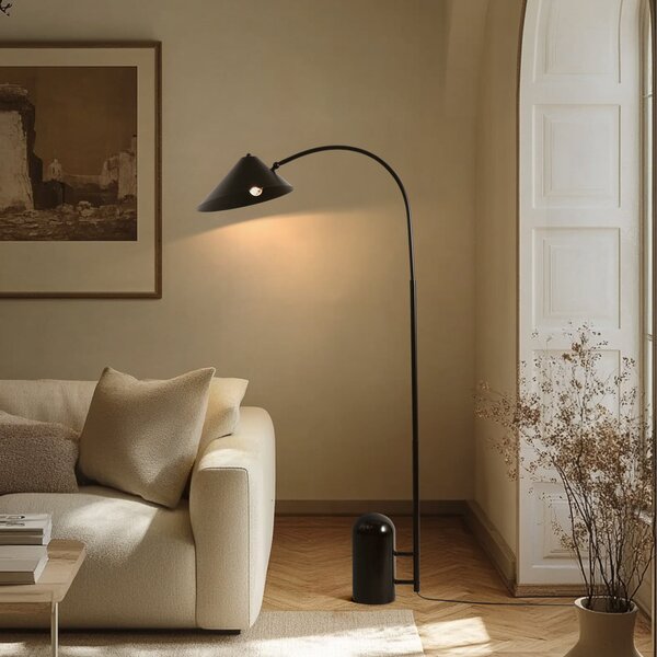 Podne Lampa Lucande, Alviero, Crno, Dnevna soba, Metal, Vintage