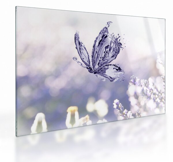 Staklena slika - Leptir i lavanda (70x50 cm)