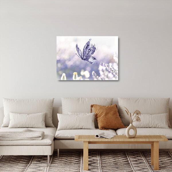 Staklena slika - Leptir i lavanda (70x50 cm)