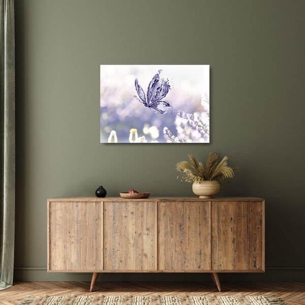 Staklena slika - Leptir i lavanda (70x50 cm)