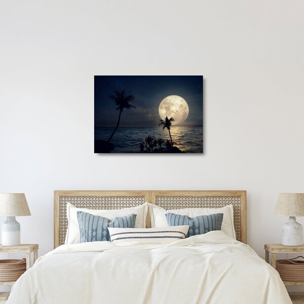 Staklena slika - Plaža s punim mjesecom (70x50 cm)
