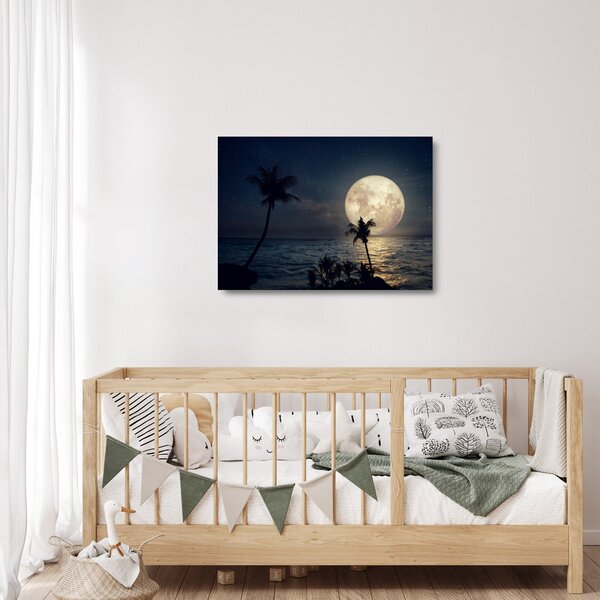 Staklena slika - Plaža s punim mjesecom (70x50 cm)