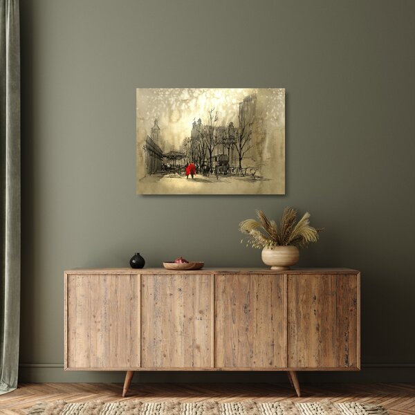 Staklena slika - Skica grada (70x50 cm)