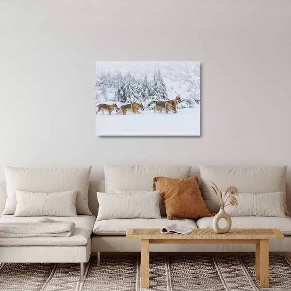 Staklena slika - Vukovi u planinama (70x50 cm)