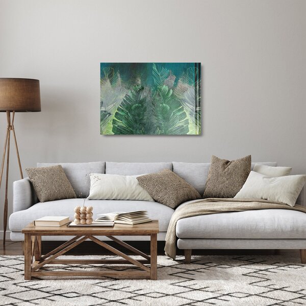 Staklena slika - Betonska tekstura s lišćem (70x50 cm)