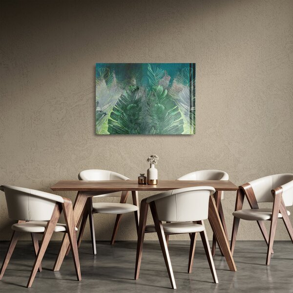 Staklena slika - Betonska tekstura s lišćem (70x50 cm)