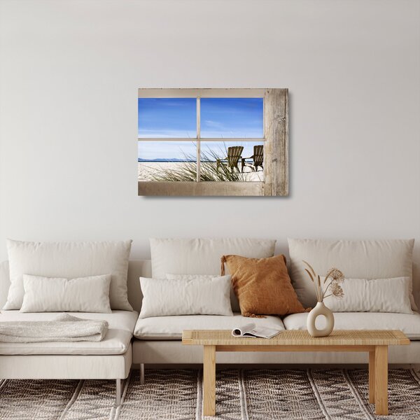 Staklena slika - Prozor s pogledom na plažu (70x50 cm)