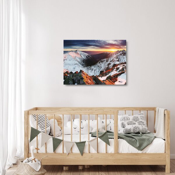 Staklena slika - Zimska planinska panorama (70x50 cm)