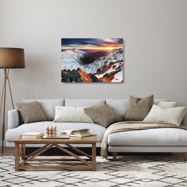 Staklena slika - Zimska planinska panorama (70x50 cm)