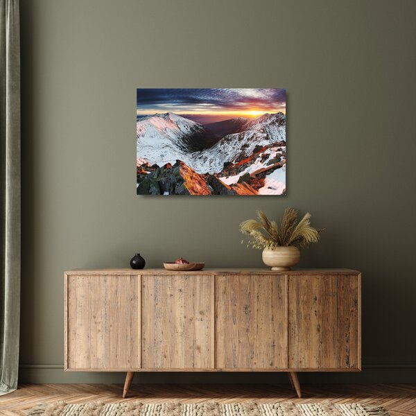 Staklena slika - Zimska planinska panorama (70x50 cm)