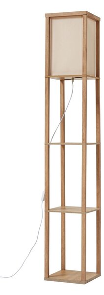 Birta podna lampa, boja drveta/bijela, polica, drvo - Lindby