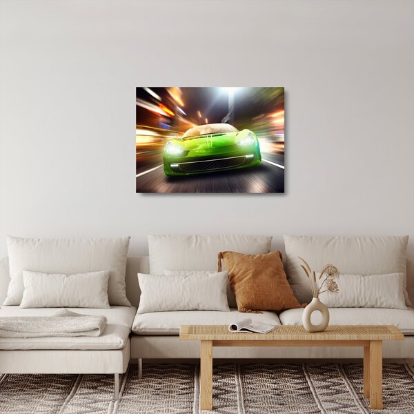 Staklena slika - Zeleni trkaći auto (70x50 cm)