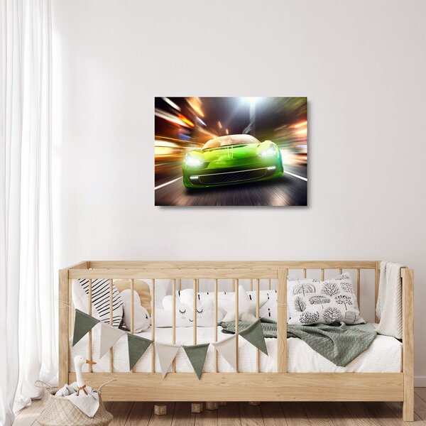 Staklena slika - Zeleni trkaći auto (70x50 cm)