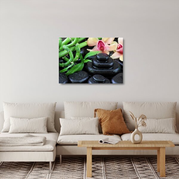 Staklena slika - Kamenje i orhideje (70x50 cm)