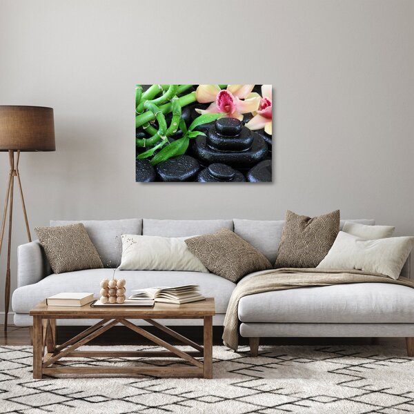 Staklena slika - Kamenje i orhideje (70x50 cm)
