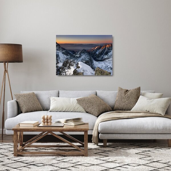 Staklena slika - Izlazak sunca u planinama (70x50 cm)