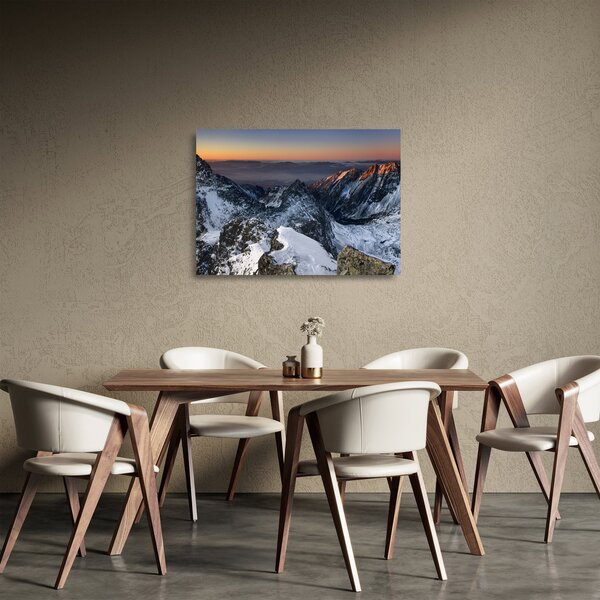 Staklena slika - Izlazak sunca u planinama (70x50 cm)