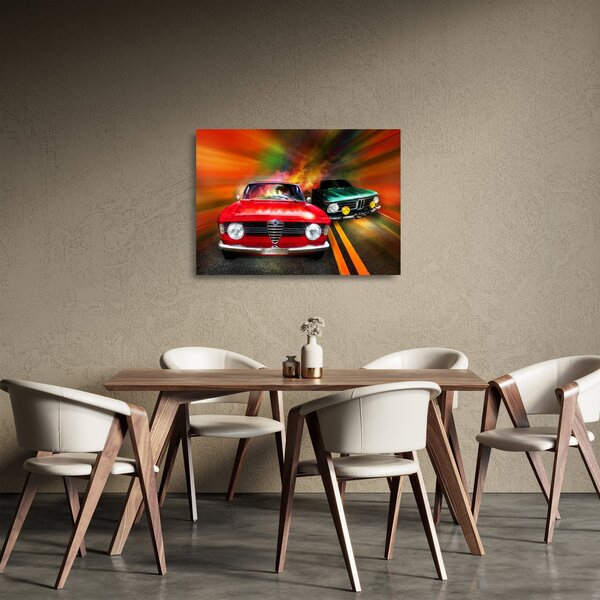 Staklena slika - Retro trkaći automobili (70x50 cm)