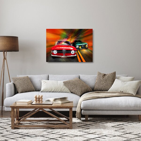 Staklena slika - Retro trkaći automobili (70x50 cm)