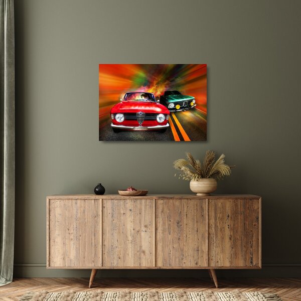 Staklena slika - Retro trkaći automobili (70x50 cm)