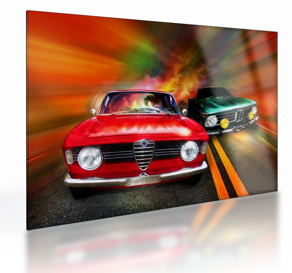 Staklena slika - Retro trkaći automobili (70x50 cm)