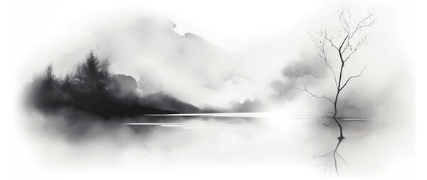 Staklena slika - Slikanje pejzaža tušem (70x50 cm)