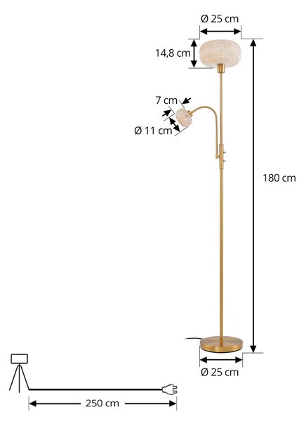 Podne Lampa Lindby, Aliette, Zlato / mjed, Dnevna soba, Staklo, Moderan