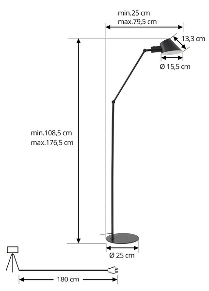 Podne Lampa Lindby, Corali, Crno, Dnevna soba, Metal, Moderan